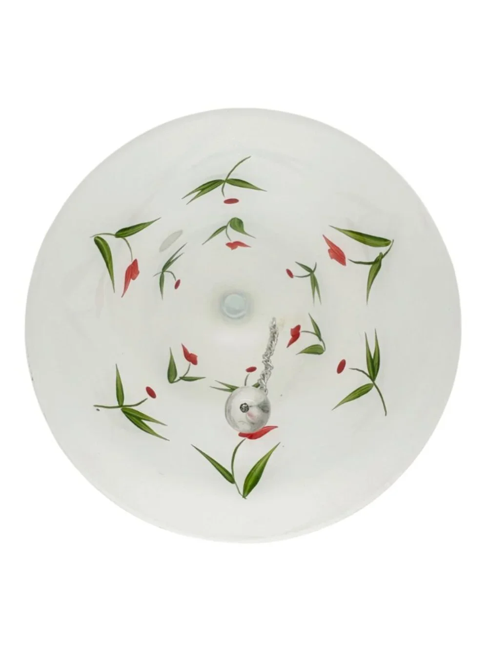 Hand Painted Frosted Glass Bell Red Tulips Green Leaves Made in Hungary 8.5